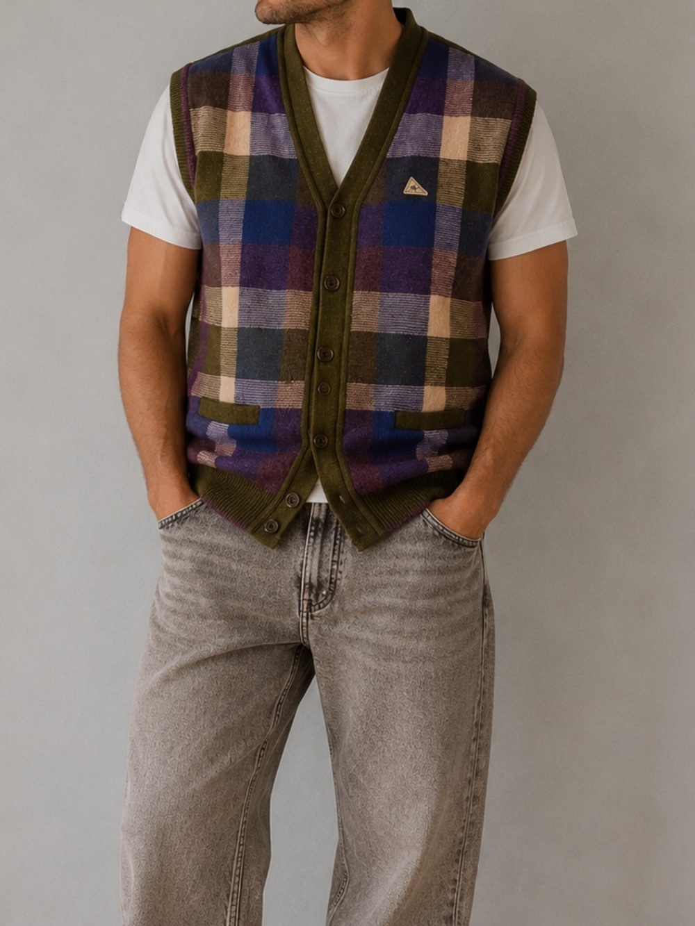 Monte Carlo Plaid Button Up Sweater Vest Size XXXL Men’s Vintage Lamb’s Wool